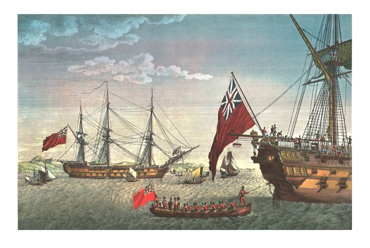 Napoleon gaat aan boord van de Northumberland voor zijn reis naar Sint-Helena, 8 augustus 1815, ca. 1850 door Edme Bovinet