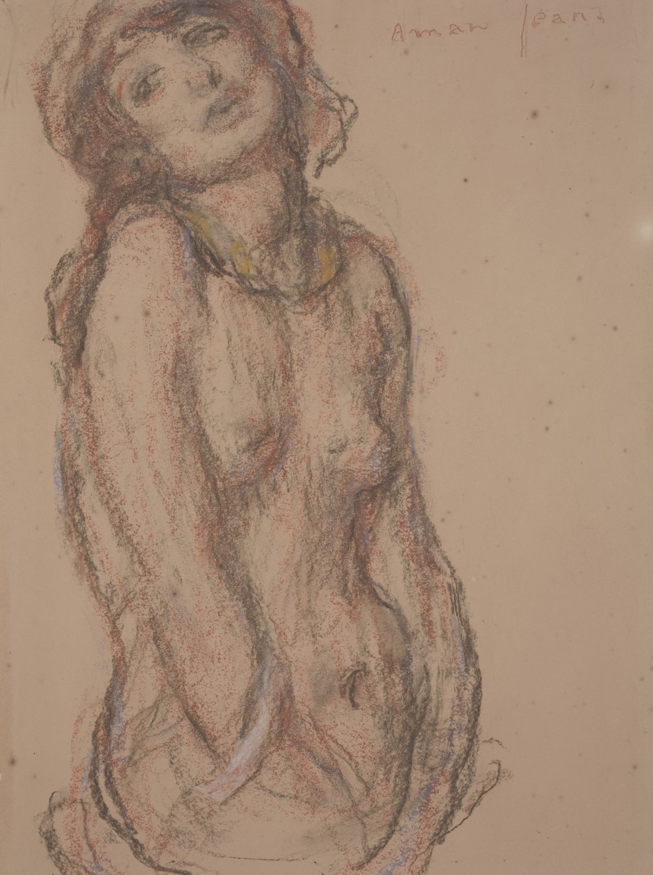 Naakt (krijt op papier) door Edmond François Aman Jean