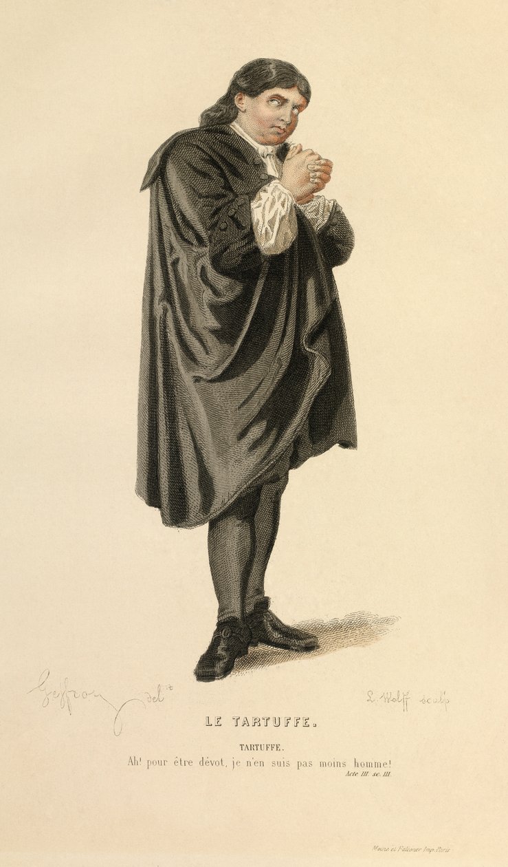 Kostuum voor de rol van Tartuffe, c.1868 (gravure) door Edmond Aime Florentin Geffroy