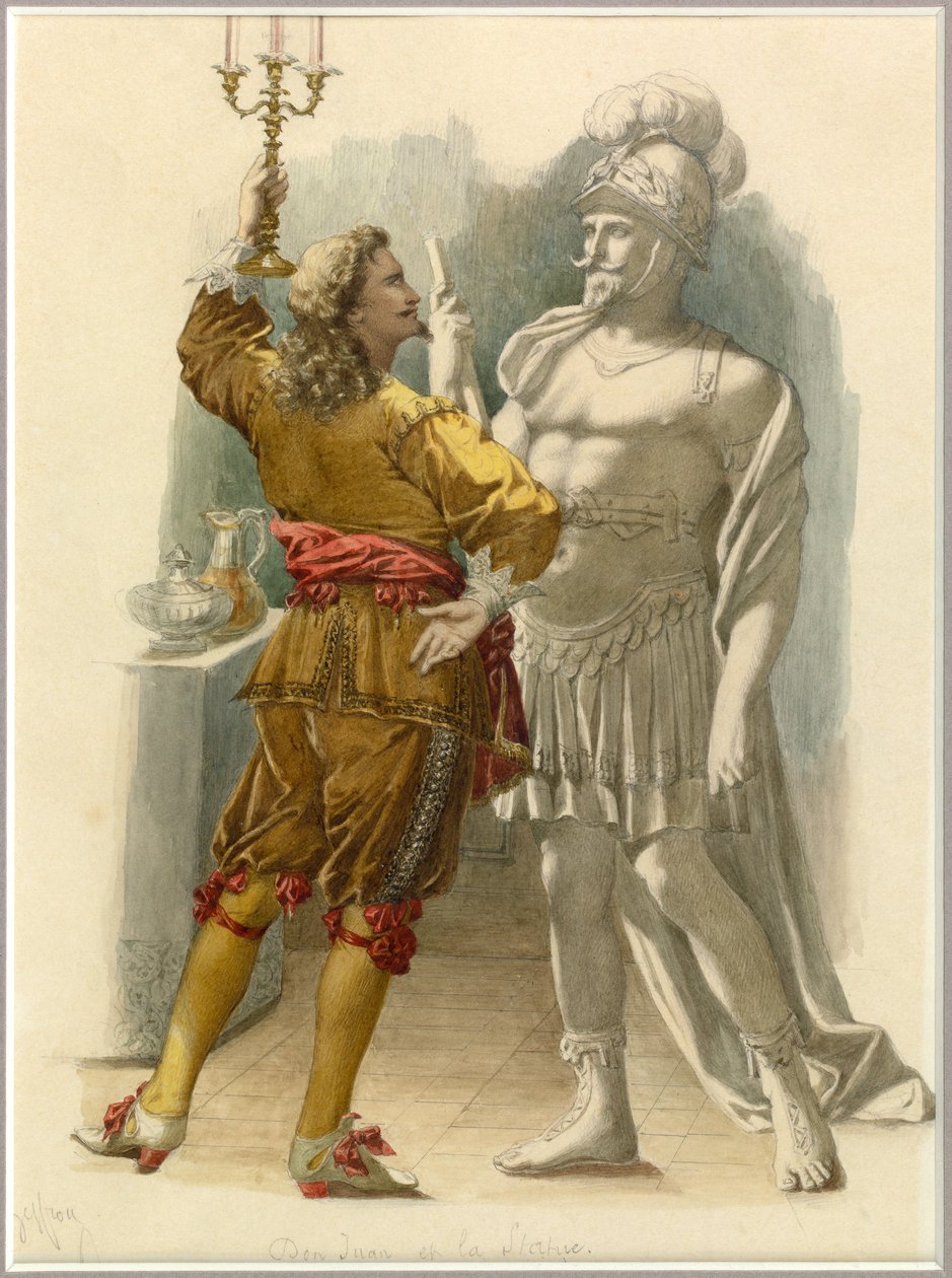 Portret van Dom Juan en het standbeeld, c.1870 (aquarel) door Edmond Aime Florentin Geffroy