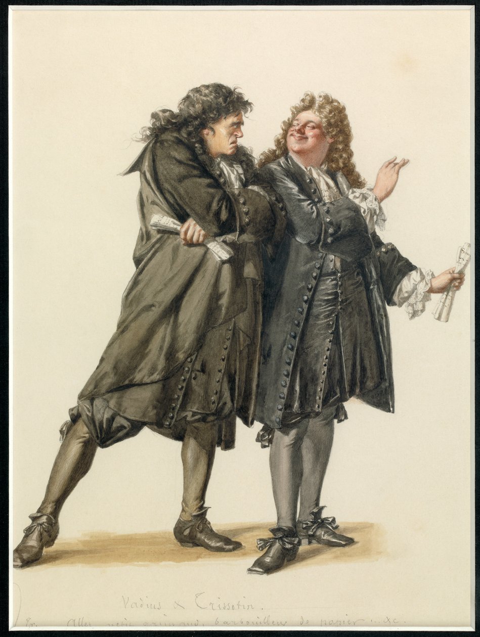 Portret van Vadius en Trissotin, ca. 1870 (aquarel) door Edmond Aime Florentin Geffroy