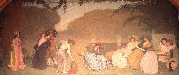Meisjes kijken naar een openluchttheater door Edmond François Aman Jean