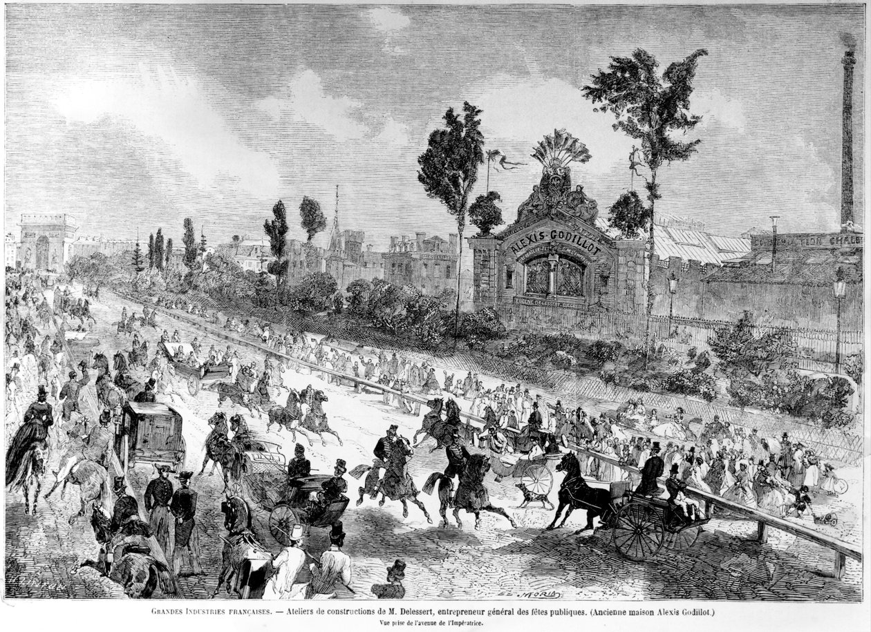 Werkplaatsen van Eugène Delessert, Algemeen Directeur van Openbare Feesten, uit Le Monde Illustré, augustus 1861 door Edmond Morin