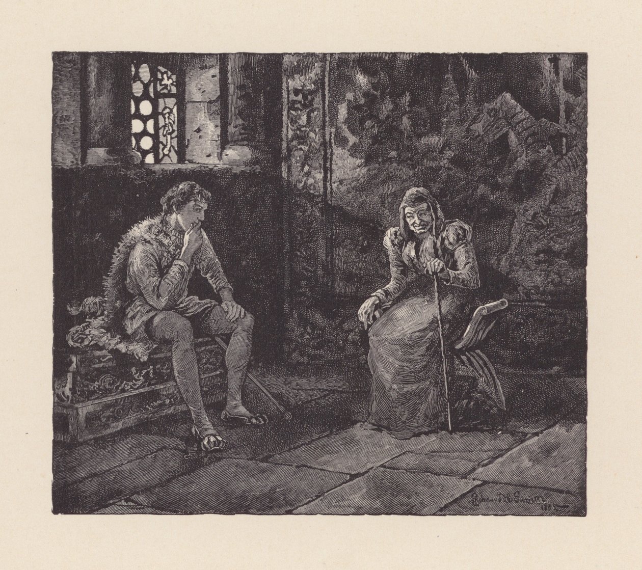 Illustratie voor De avond van St Agnes door John Keats (litho) door Edmund Henry Garrett