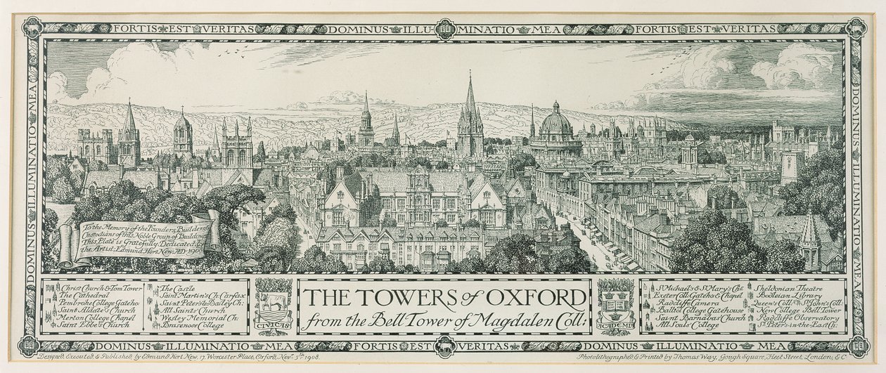 De torens van Oxford vanaf de klokkentoren van Magdalen, 1908 door Edmund Hort New