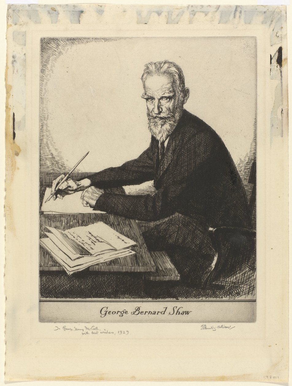 Portret van George Bernard Shaw door Edmund Joseph Sullivan (signed by artist)