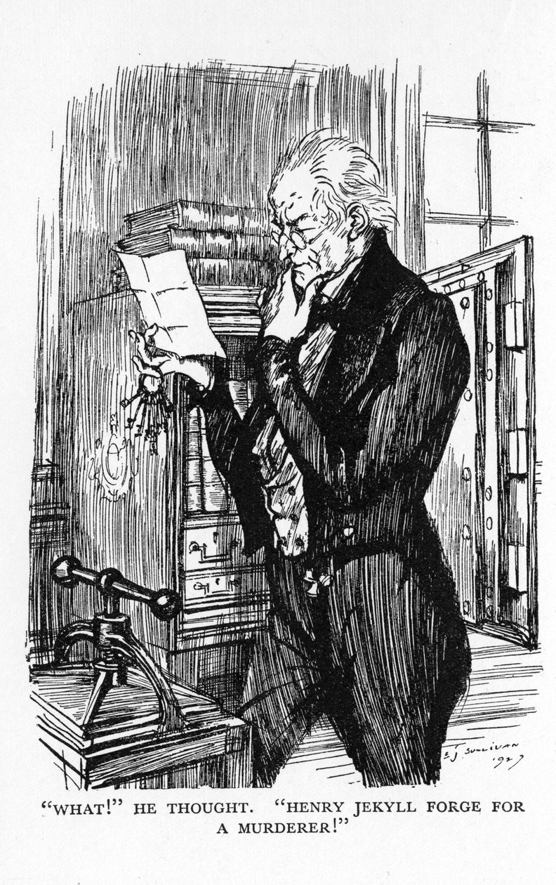 Scène uit Het vreemde geval van Dr. Jekyll en Mr. Hyde door Robert Louis Stevenson, 1927 door Edmund Joseph Sullivan