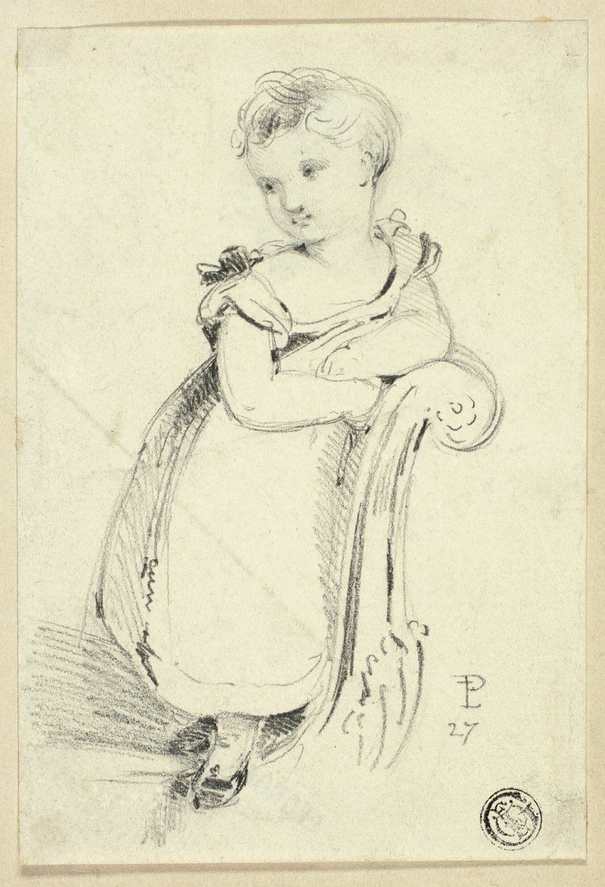 Klein meisje op sofa (recto); Fragment: Achterhoofd van een vrouw (verso) door Edmund Thomas Parris