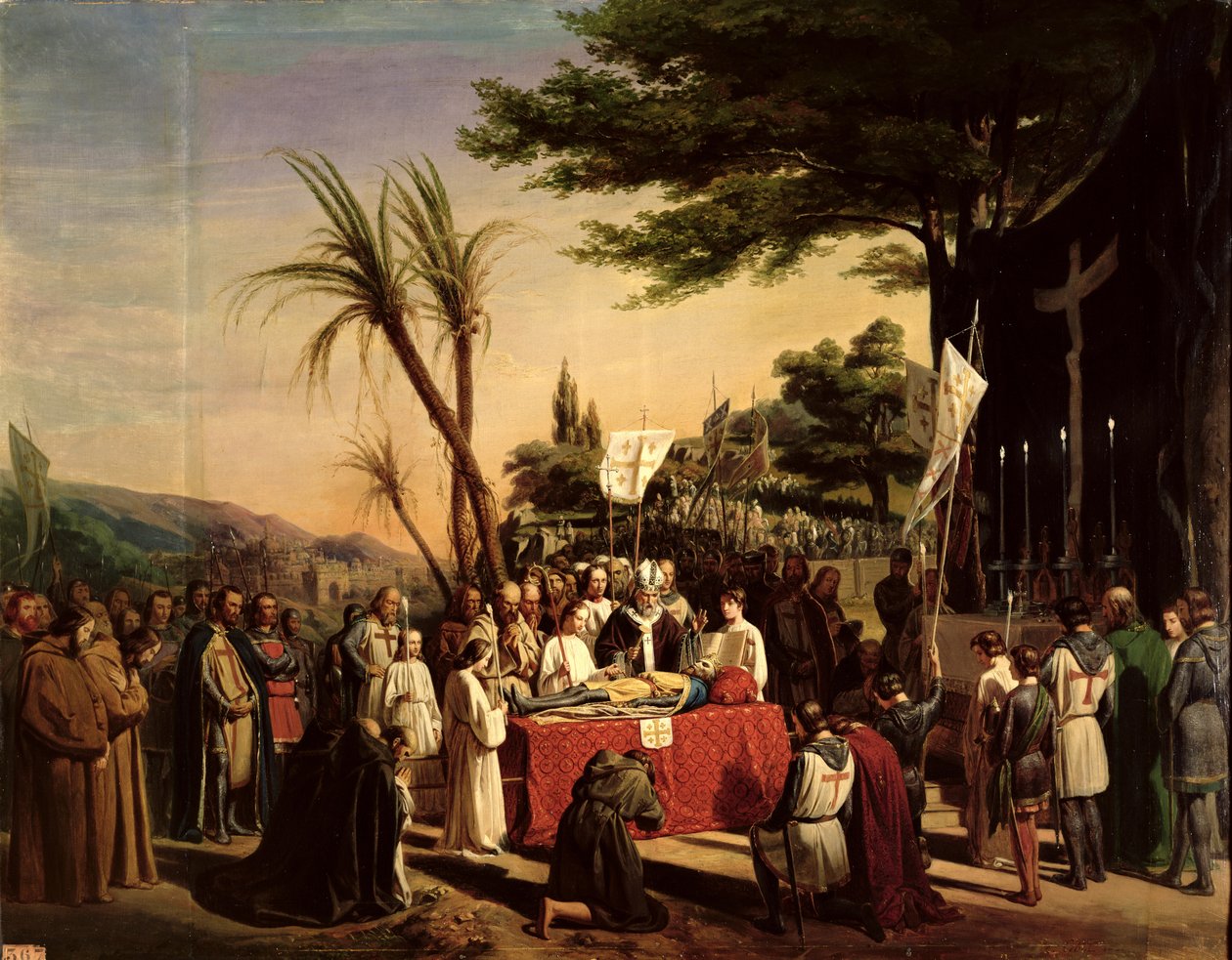 Begrafenis van Godfried van Bouillon (c.1060-1100) in Jeruzalem, 23 juli 1100, 1838 door Edouard Cibot