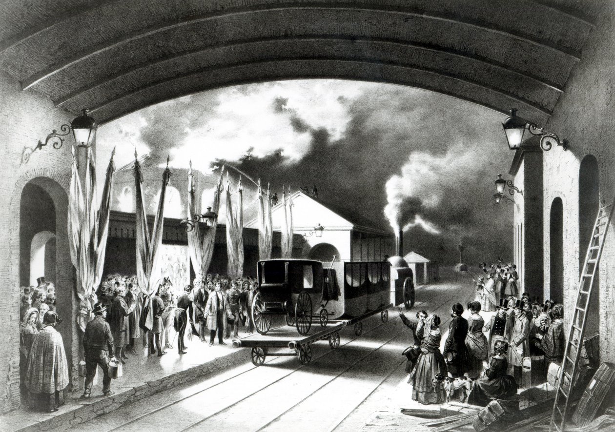 Koning Louis-Philippe van Frankrijk vertrekt vanaf station New Cross, Deptford, 1844 door Edouard Pingret
