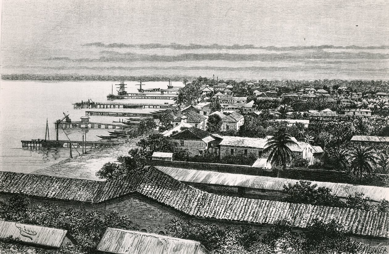 Europese Wijk in Lagos, Nigeria, 1887 door Edouard Riou