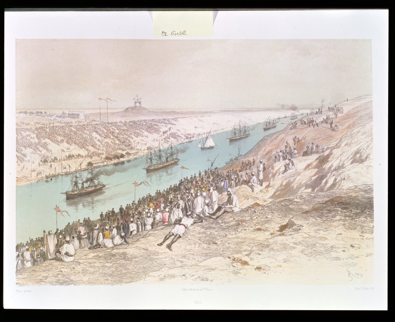 De inauguratieprocessie van het Suezkanaal bij El-Guisr in 1865, uit 
