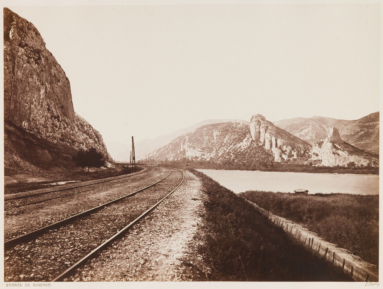 Naderen van de bergpas bij Donzère, uit het album "The Northern Railway from Paris to Lyon and the Mediterranean", c.1861 (albumendruk) door Edouard Denis Baldus