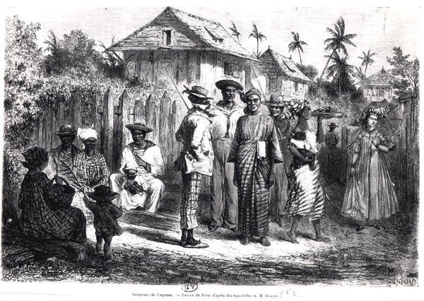 Inboorlingen van Cayenne, naar aquarellen van M. Bouyer, gegraveerd door Antoine Valery Bertrand (geb. 1823) door Edouard (after) Riou