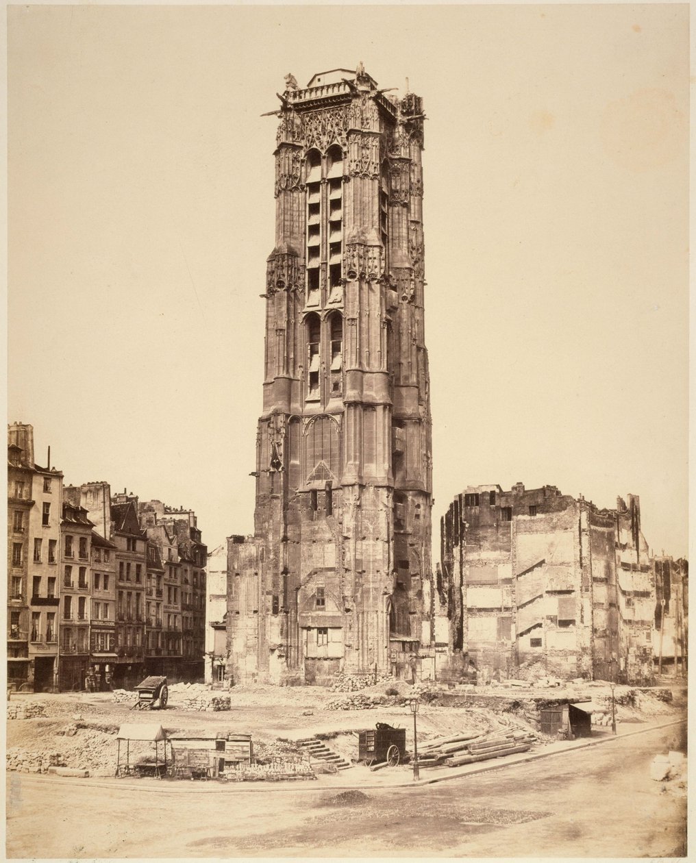 De toren Saint-Jacques, vóór de restauratie. 4e arrondissement, Parijs. door Édouard Baldus