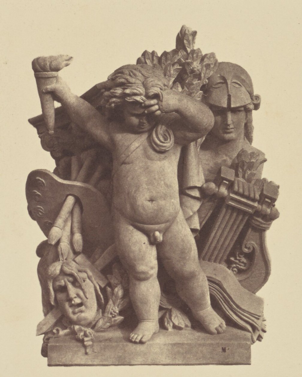 [Les Beaux-arts", Beeldhouwwerk van Nicolas Guillemin, Decoratie van het Louvre, Parijs]. door Édouard Baldus