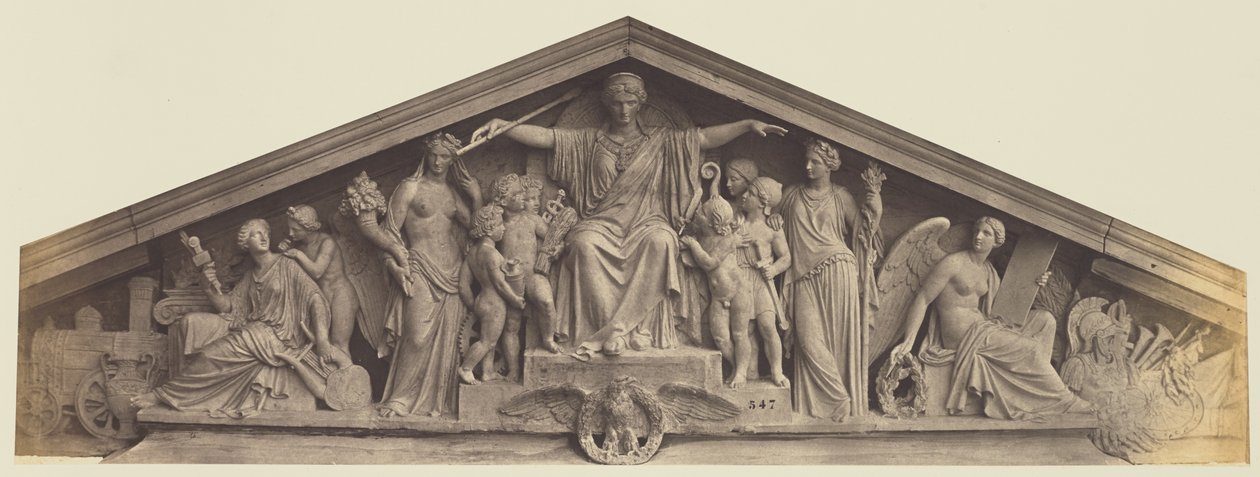 Fronton van het Paviljoen Richelieu, Louvre, Parijs door Édouard Baldus