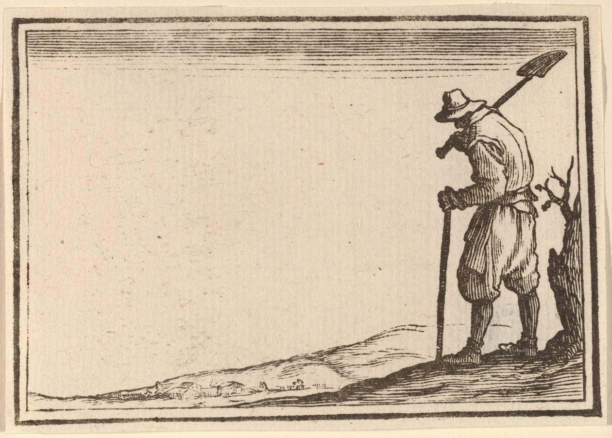 Boer met schop op zijn schouder door Edouard Eckman after Jacques Callot