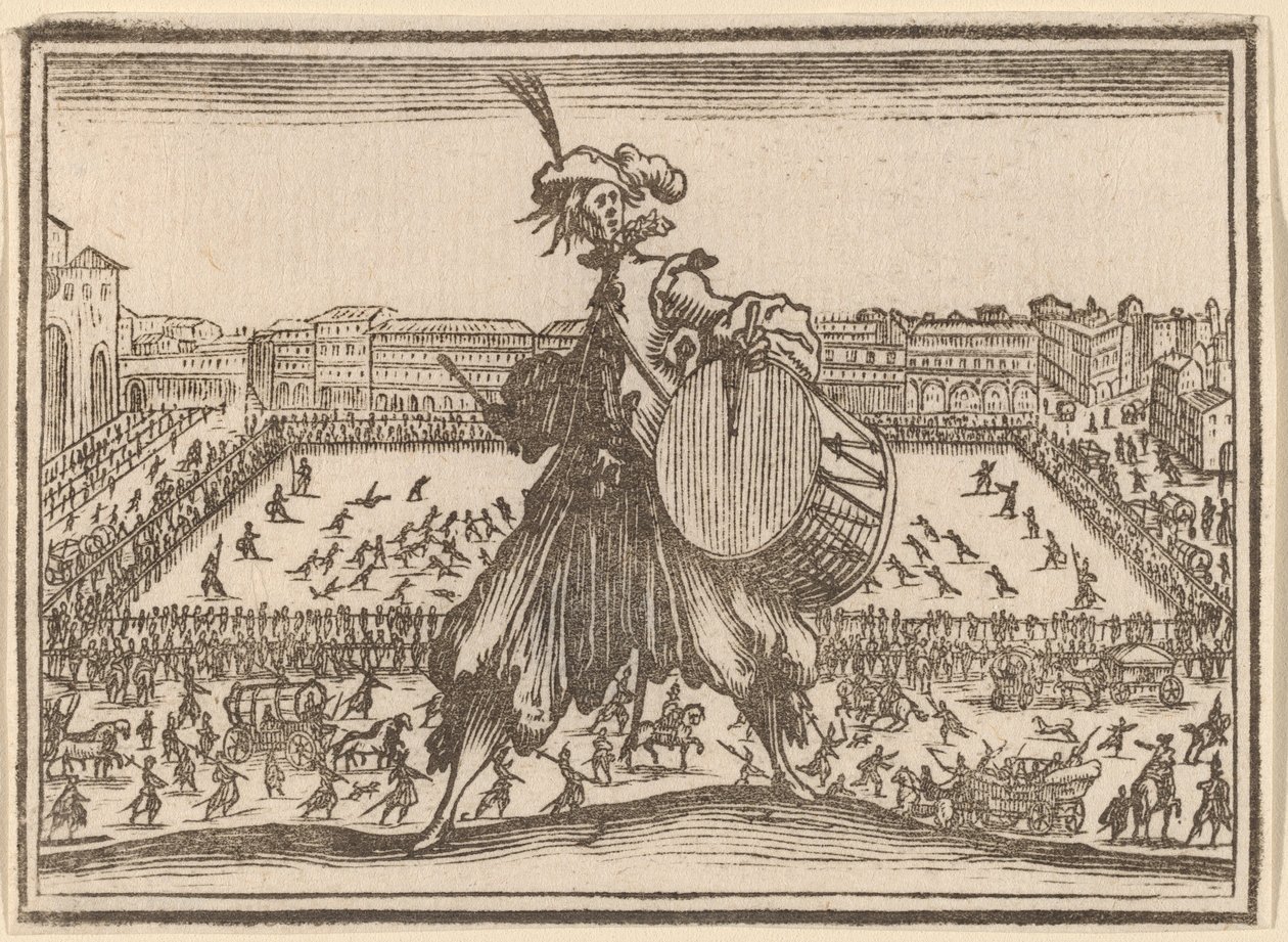 Piazza Santa Croce, Florence door Edouard Eckman after Jacques Callot