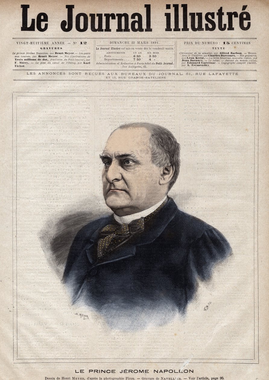 Jerome Bonaparte genaamd Plon (Plonplon) (1822-1891) (Napoleon-Jerome Bonaparte of Prins Jerome Napoleon), zoon van Jerome Bonaparte - Gravure door Navellier in 