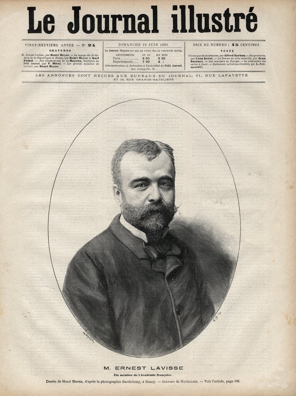 Portret van Ernest Lavisse (1842-1922), Franse historicus en academicus - Gravure door Navellier in 