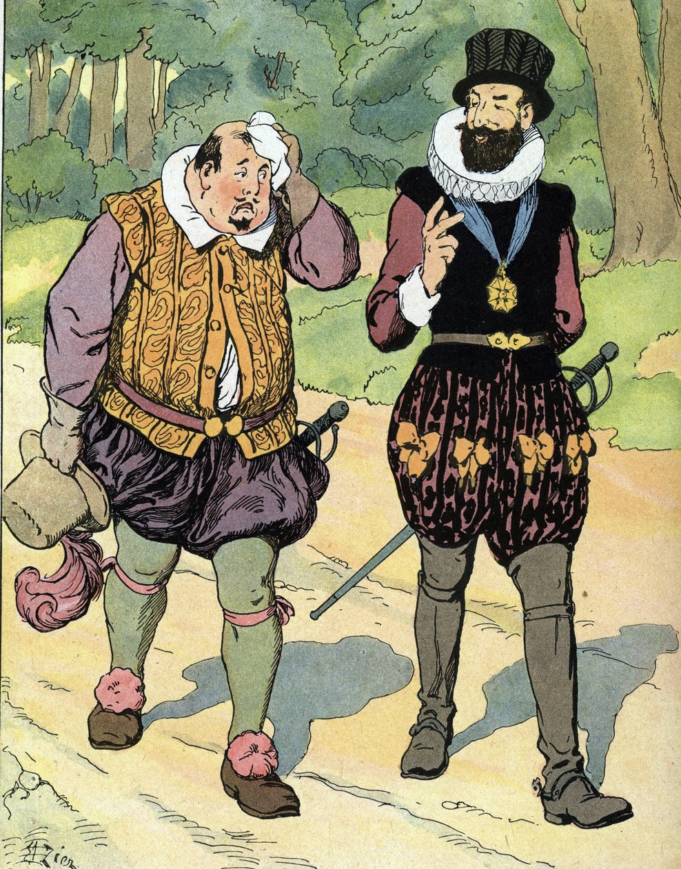 Koning Hendrik IV (1553-1610) en Karel II Hertog van Mayenne (1554-1611). Illustratie door Edouard Zier in 