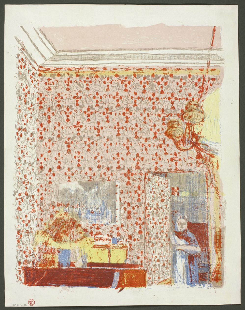 Interieur met roze behang I, plaat vijf uit Landschappen en interieurs door Édouard Jean Vuillard