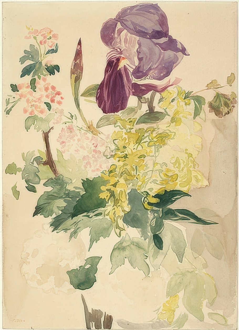 Bloemenstuk met iris, goudenregen en geranium door Édouard Manet