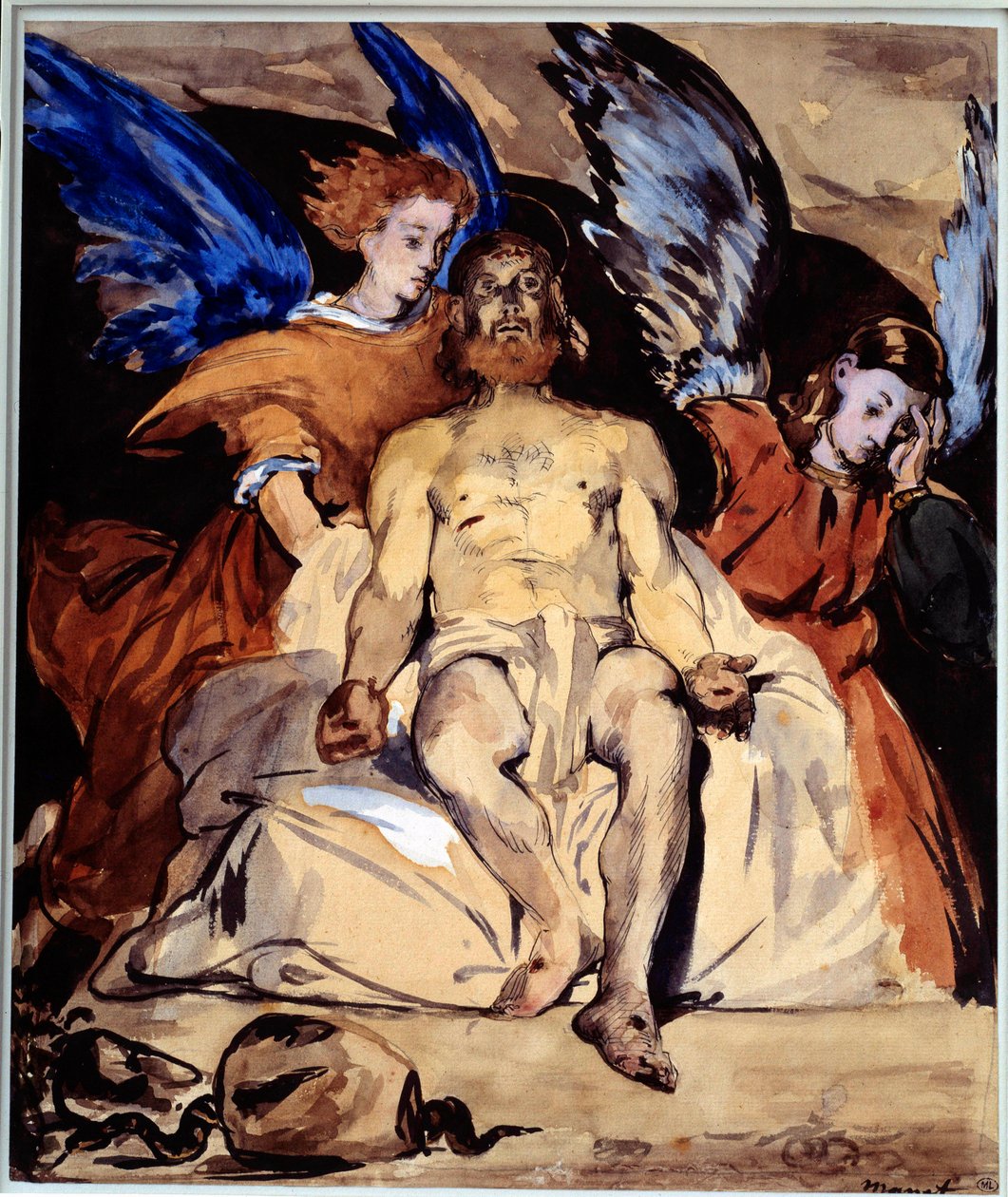 Christus met Engelen Aquarel, gouache en Chinese inkt door Edouard Manet (1832-1883) 1864 door Édouard Manet