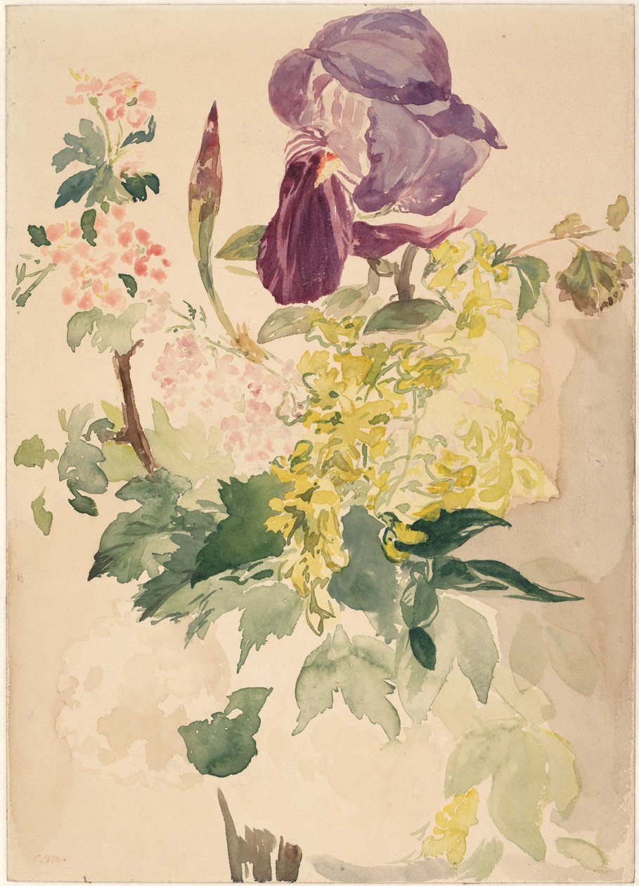 Bloemenstuk met Iris, Goudenregen en Geranium, 1880 door Édouard Manet