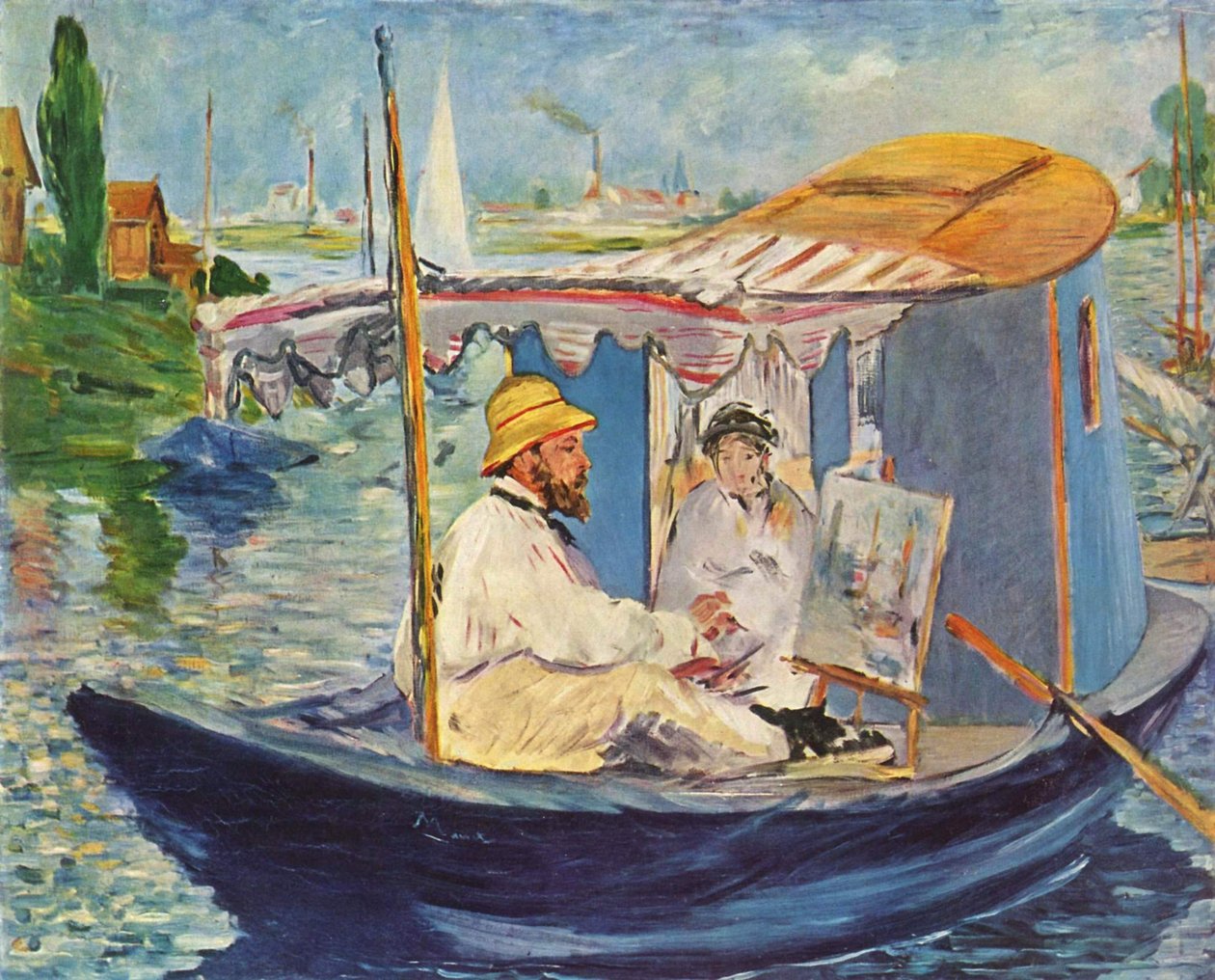 Duits: Die Barke Claude Monet schildert in zijn atelierboot door Édouard Manet