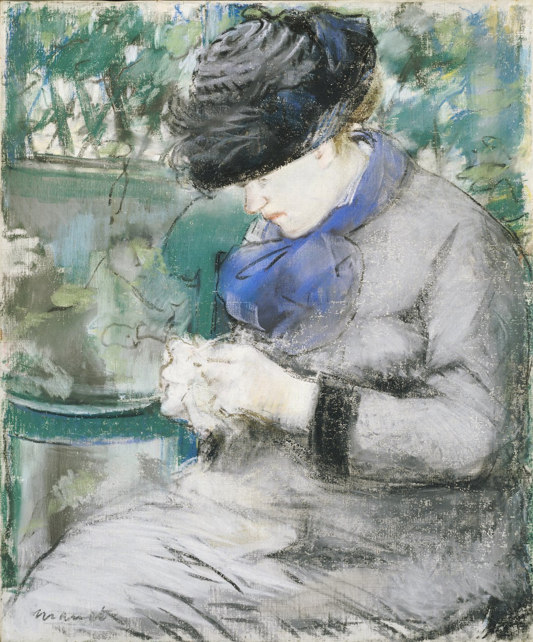 Meisje Zittend in de Tuin, of Breien, 1879 door Édouard Manet