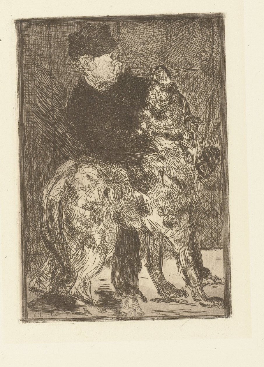 Jongen speelt met hond door Édouard Manet