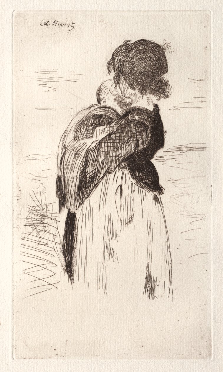 Het kleine meisje dat een baby vasthoudt door Édouard Manet
