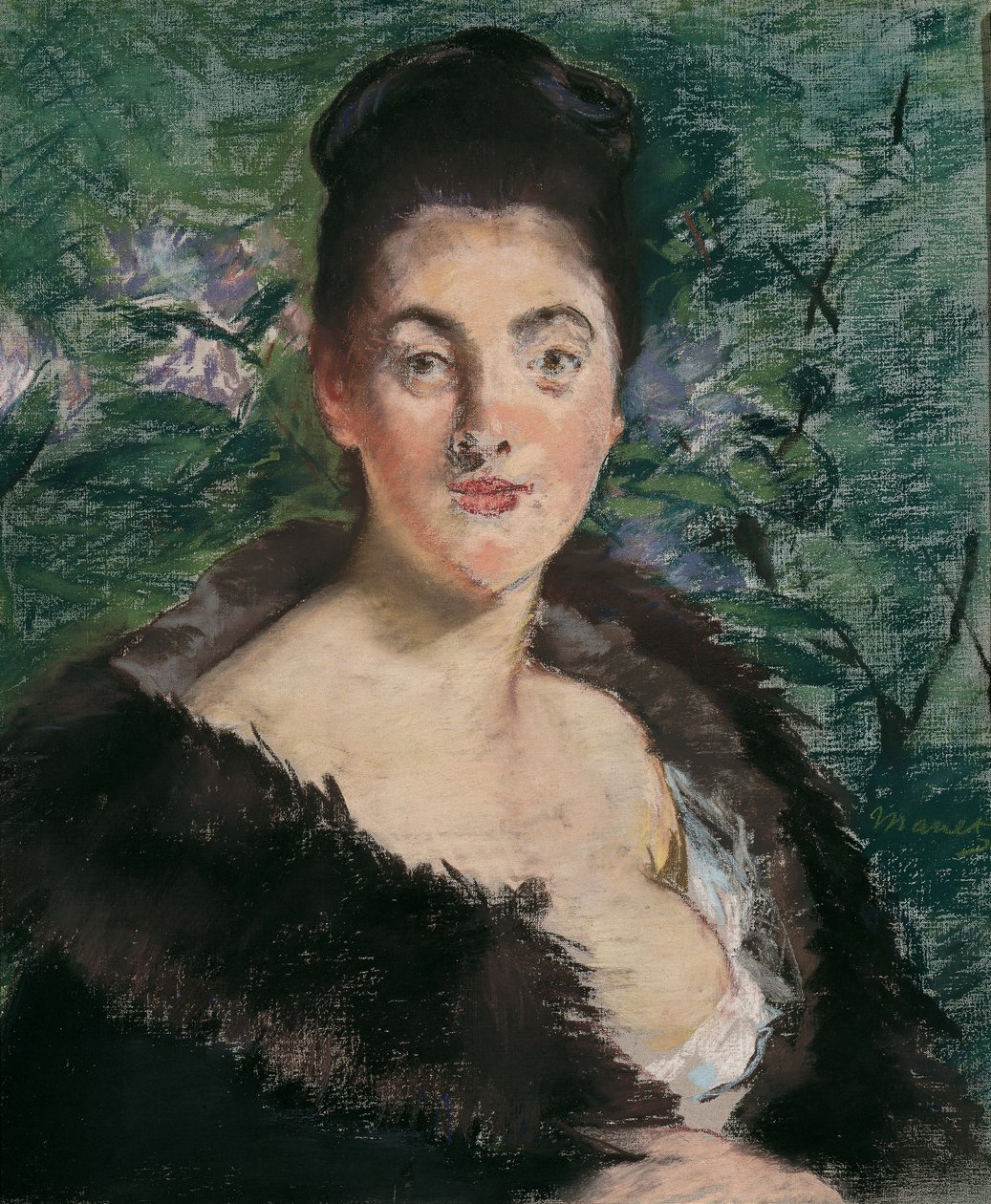 Dame in een Bontjas, ca. 1880 door Édouard Manet