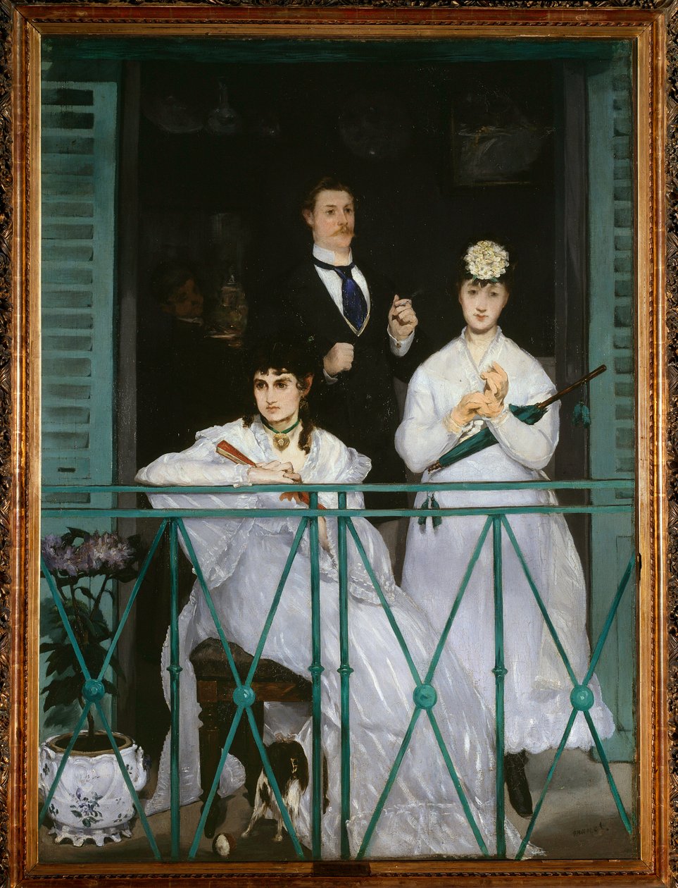 Het balkon (portretten van Berthe Morisot, Fanny Claus, Antoine Guillemet en Leon Leenhoff) door Édouard Manet