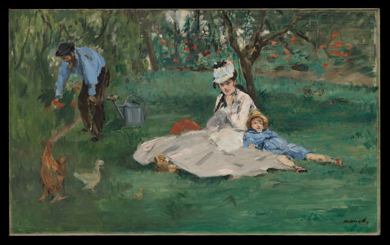 De familie Monet in hun tuin in Argenteuil door Édouard Manet
