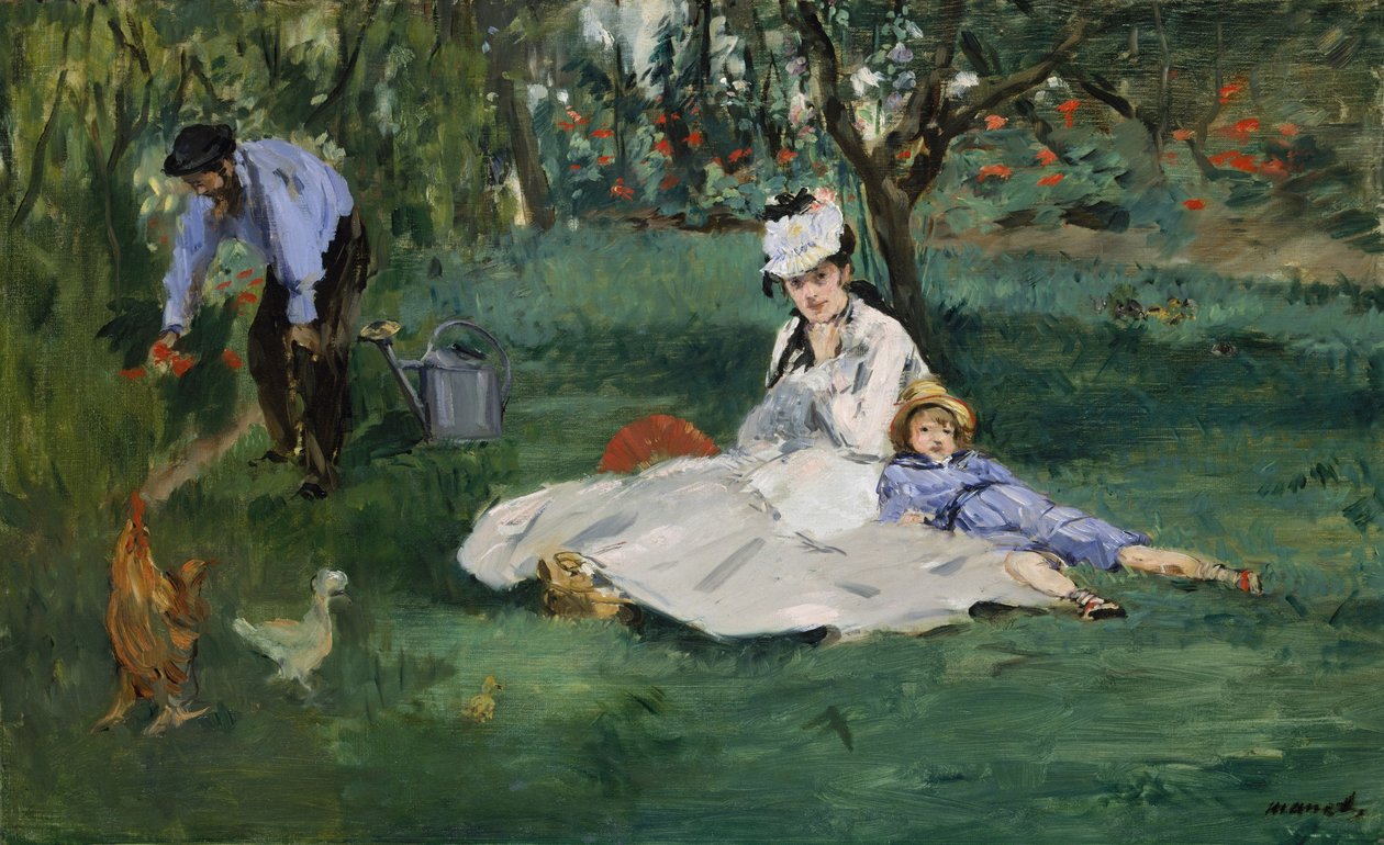 De familie Monet in hun tuin in Argenteuil, 1874 door Édouard Manet