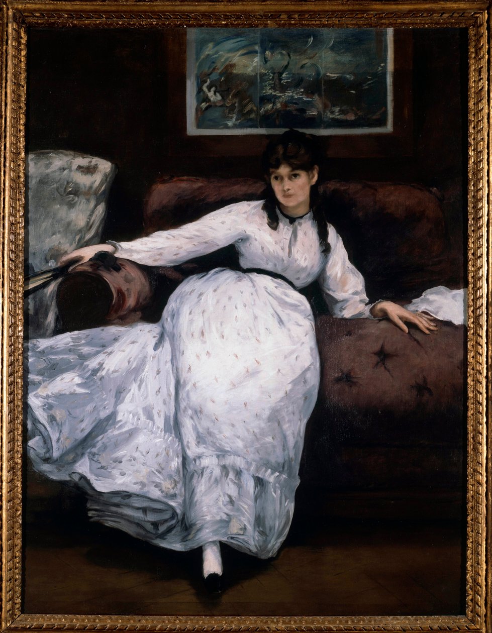 De Rust (Portret van de vrouwelijke schilder Berthe Morisot op een bank) door Édouard Manet
