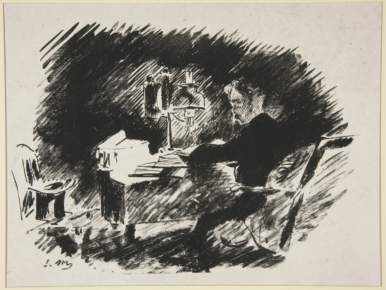 Onder de lamp, eerste illustratie van Mallarmés vertaling van Poe