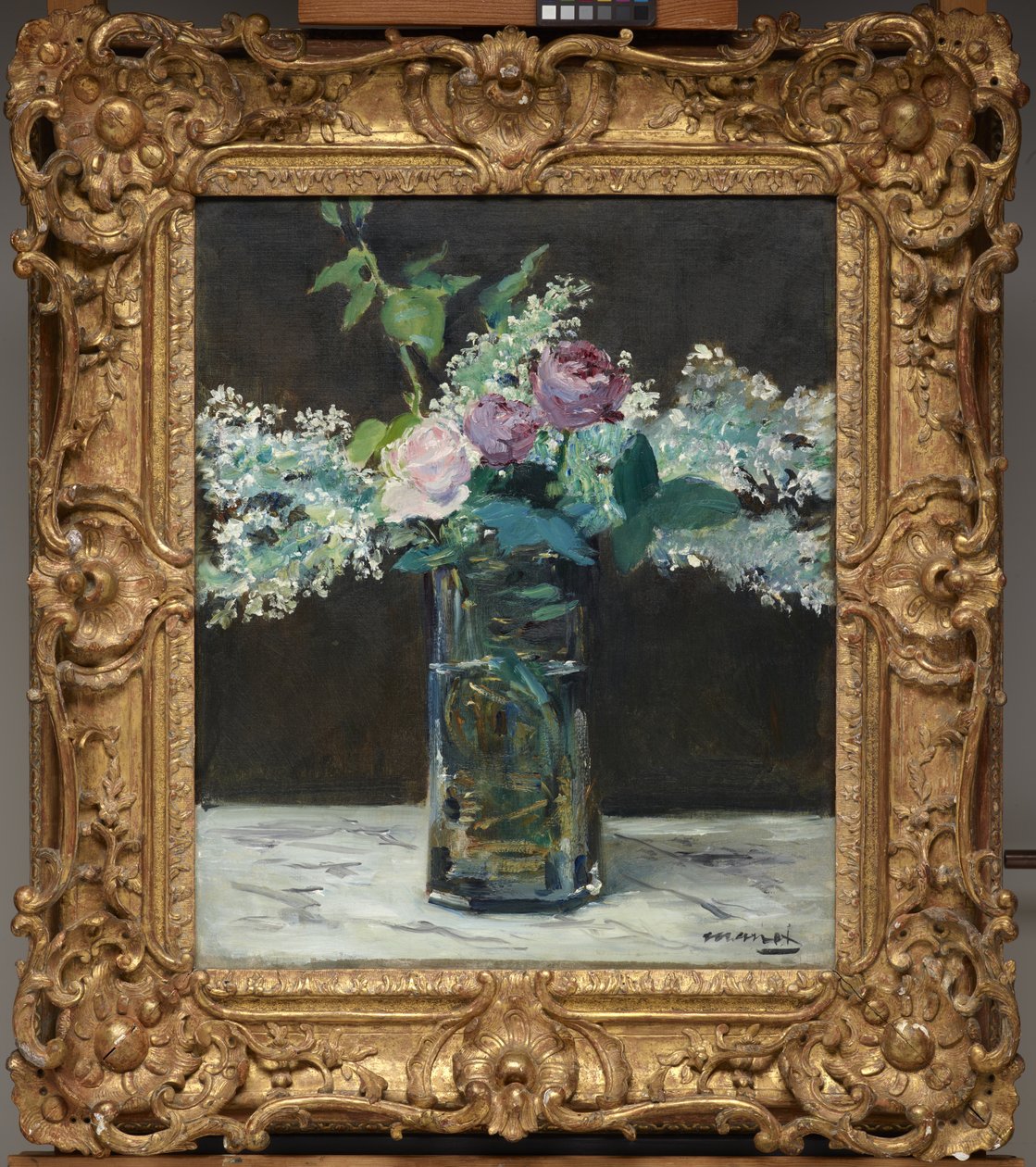 Vaas met witte seringen en rozen door Édouard Manet