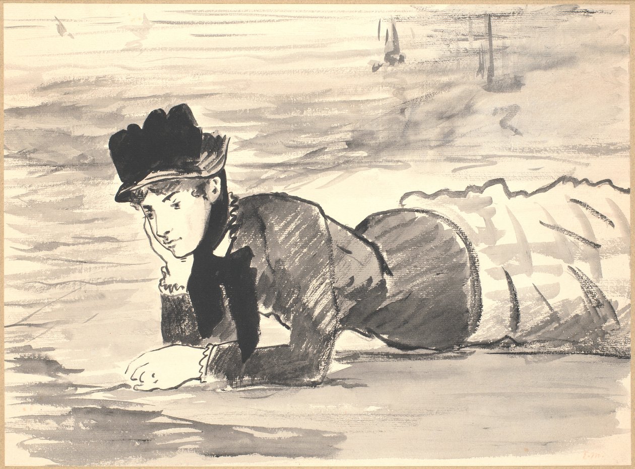 Vrouw liggend op het strand. Annabel Lee door Édouard Manet