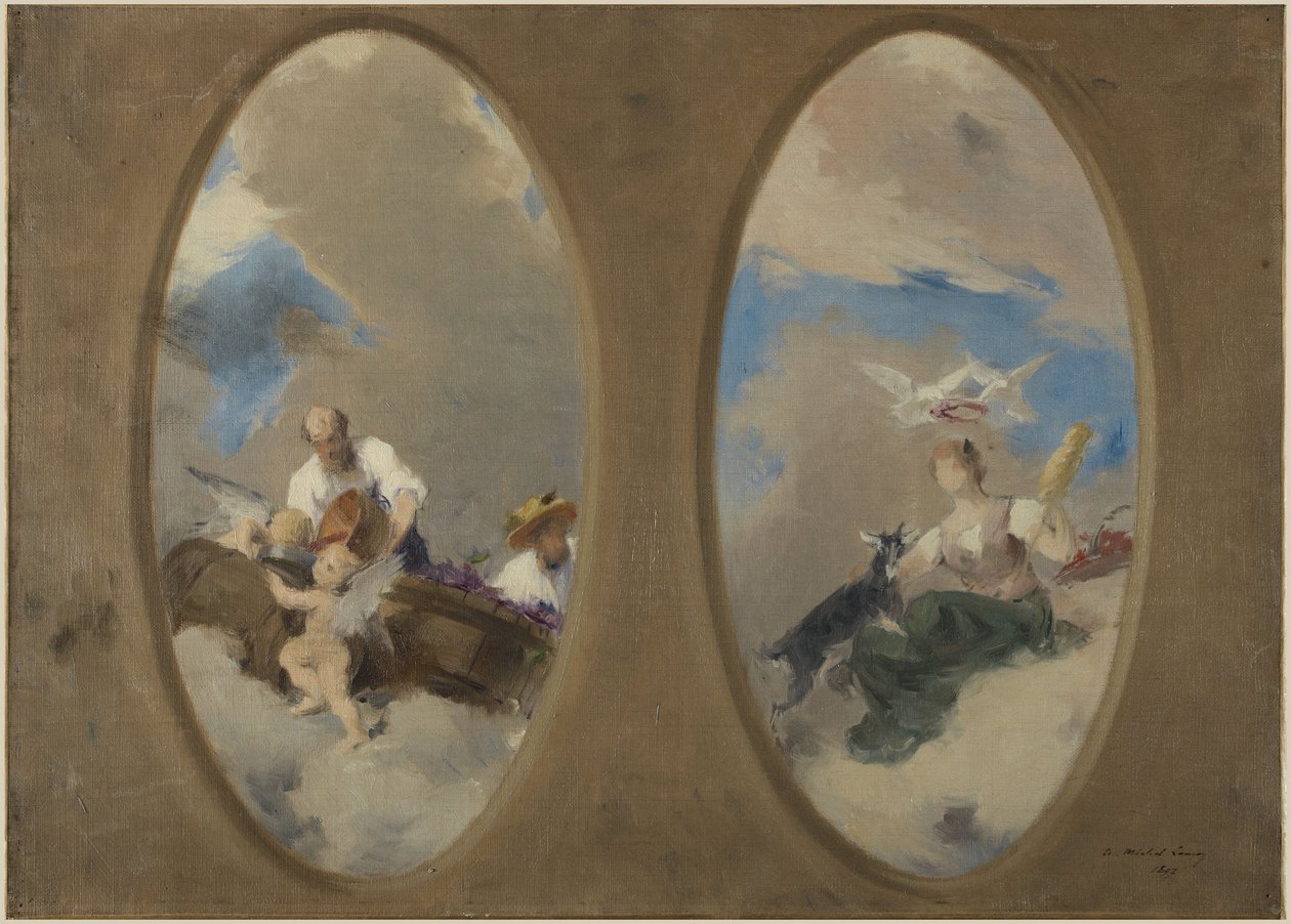 Schets voor het stadhuis van Suresnes: Allegorie van Wijn - Chevrière aux colombes (plafonds) door Edouard Michel Lancon