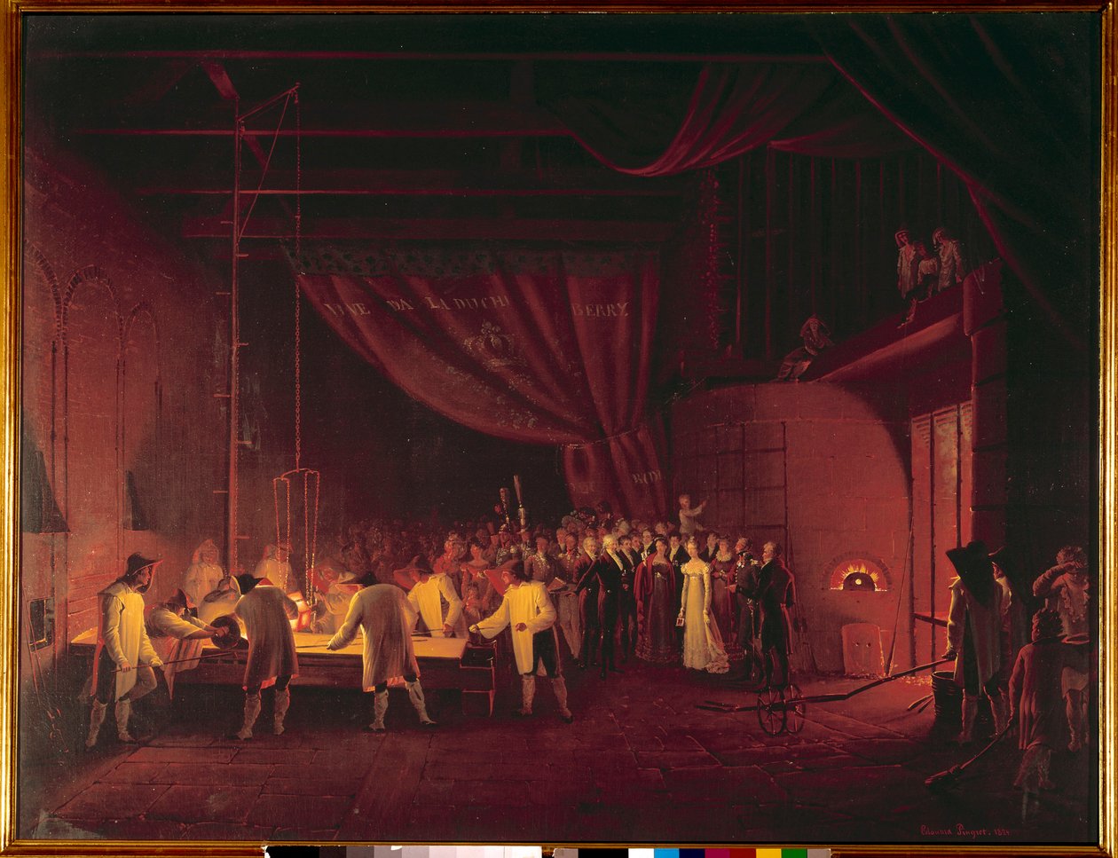 Marie Caroline de Bourbon Sicilië, Hertogin van Berry, bezoekt de fabrieken van Saint Gobain in 1822 door Edouard Pingret