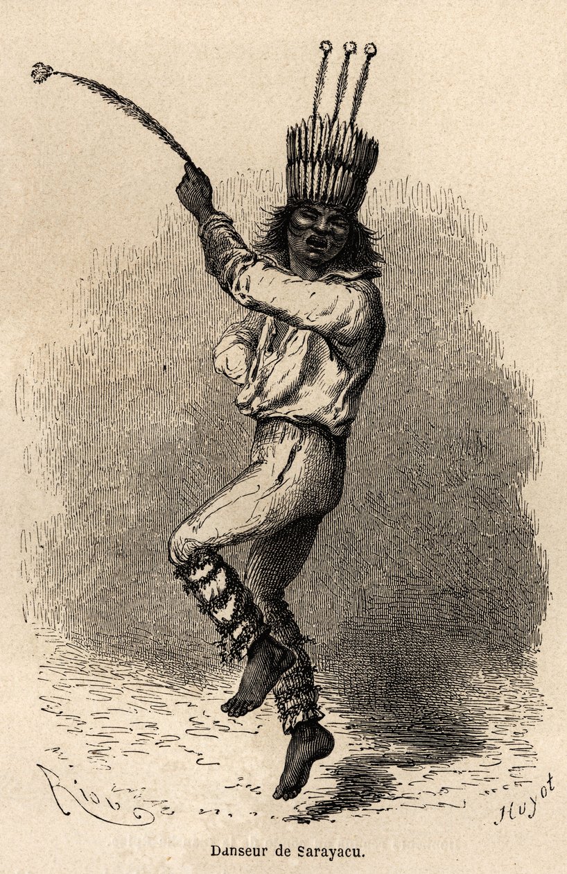 Een danser in Sarayacu (Peru) | Edouard Riou | Kunstafdruk