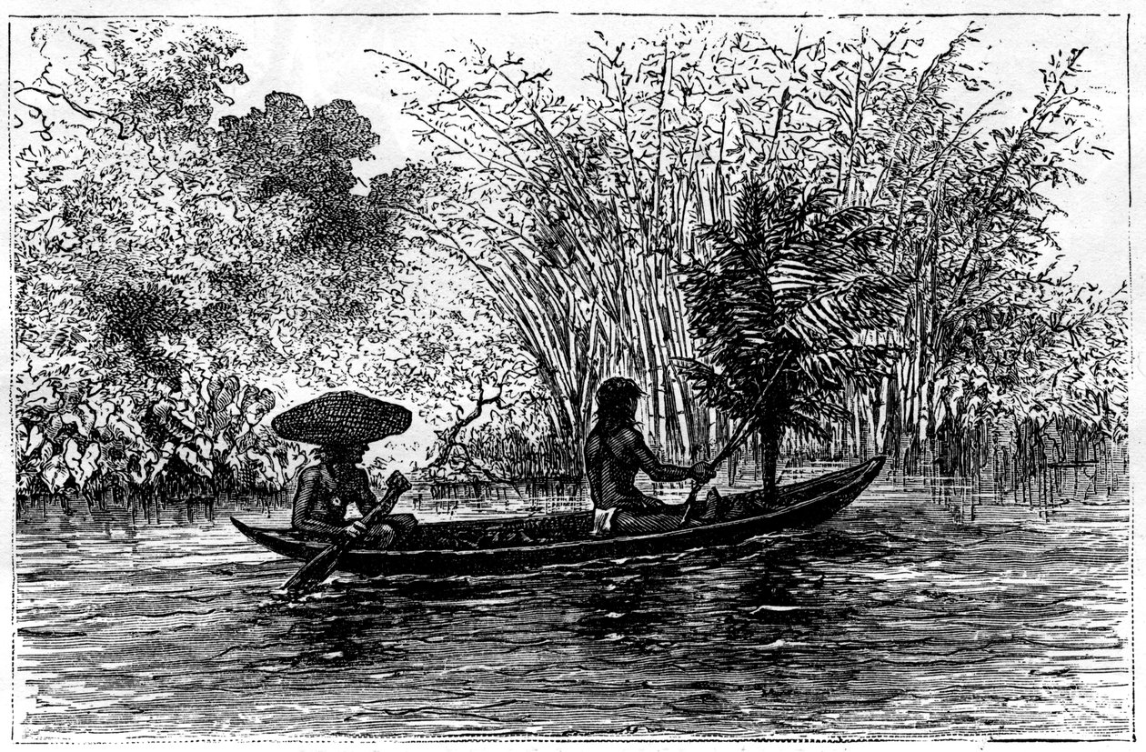 Kano in de Essequibo Rivier, Guyana, 19e eeuw door Edouard Riou