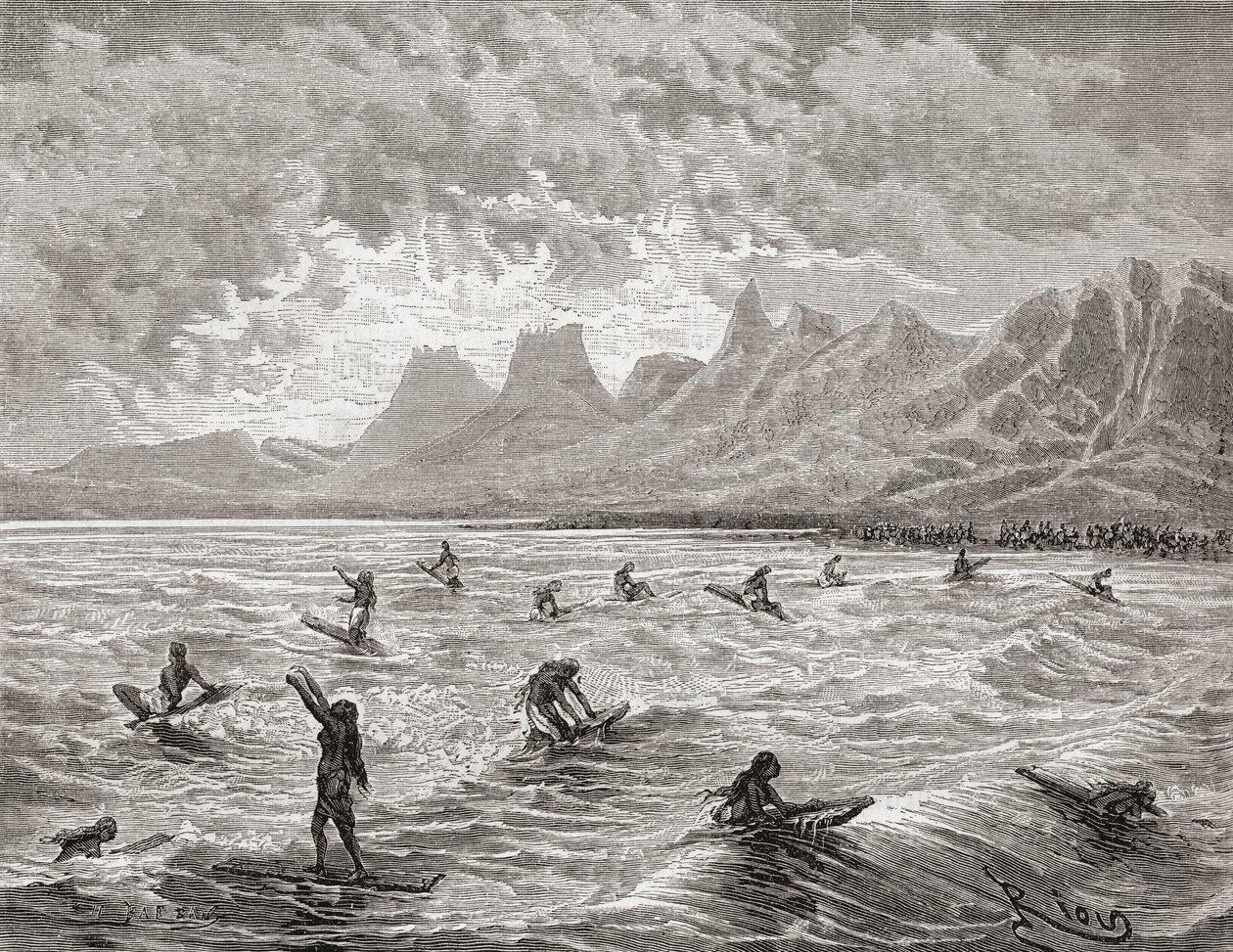 Hawaiianen surfen, illustratie uit 