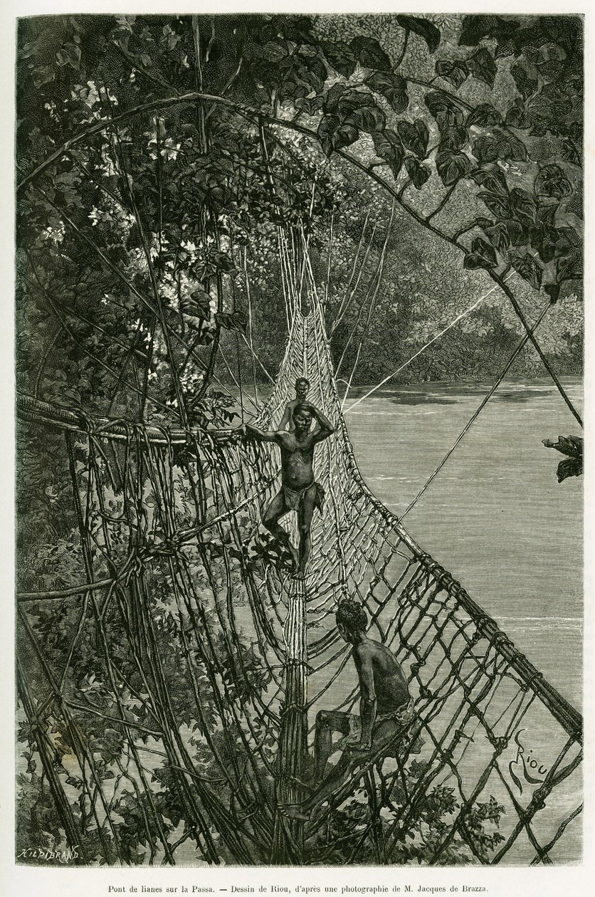 Lianenbrug over de Passa. Gravure door Riou, ter illustratie van het verhaal 