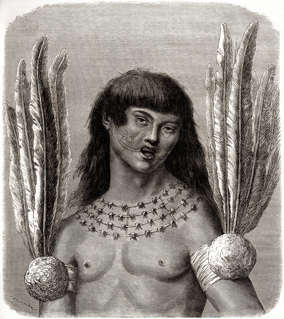Portret van een Ticuna Indiaan uit Peru door Edouard Riou