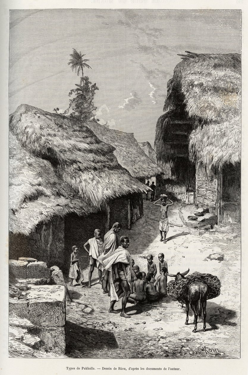 Typen van Pakhala (Ivoorkust). Gravure door Riou, ter illustratie van het verhaal 